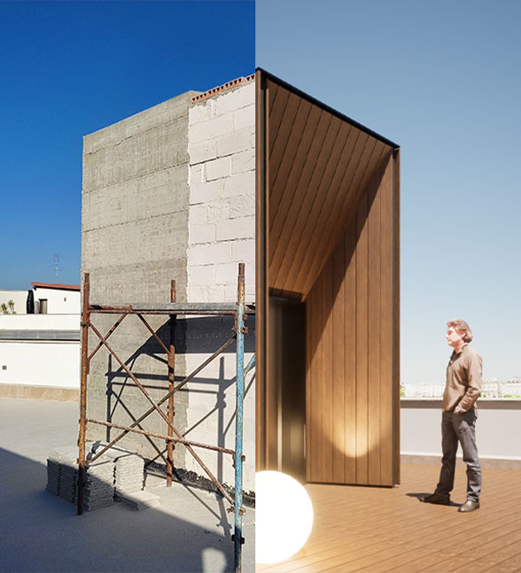 terrazo arredato prima e dopo l'intervento